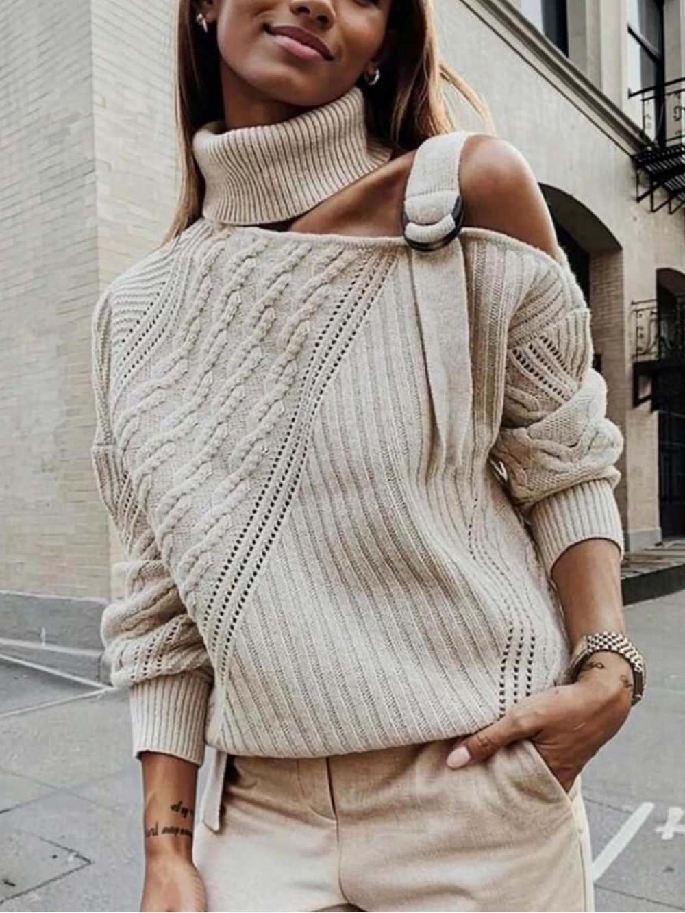 Jonathan Simkhai Cream Cable Knit Turtleneck Sweater Size Medium